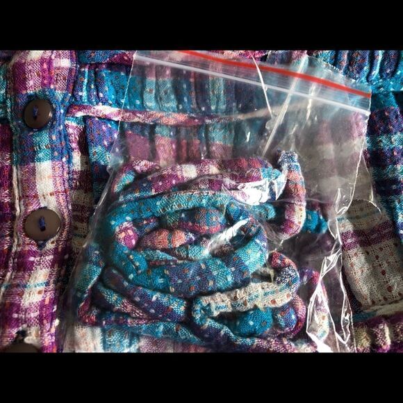 Free People Henrietta Tube Top plaid Print Button Smocked Ruffle Crop Small NWT - Picture 3 of 6